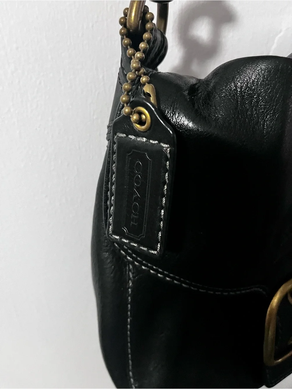 Coach Black Leather Bleecker Flap with Brass Buckle